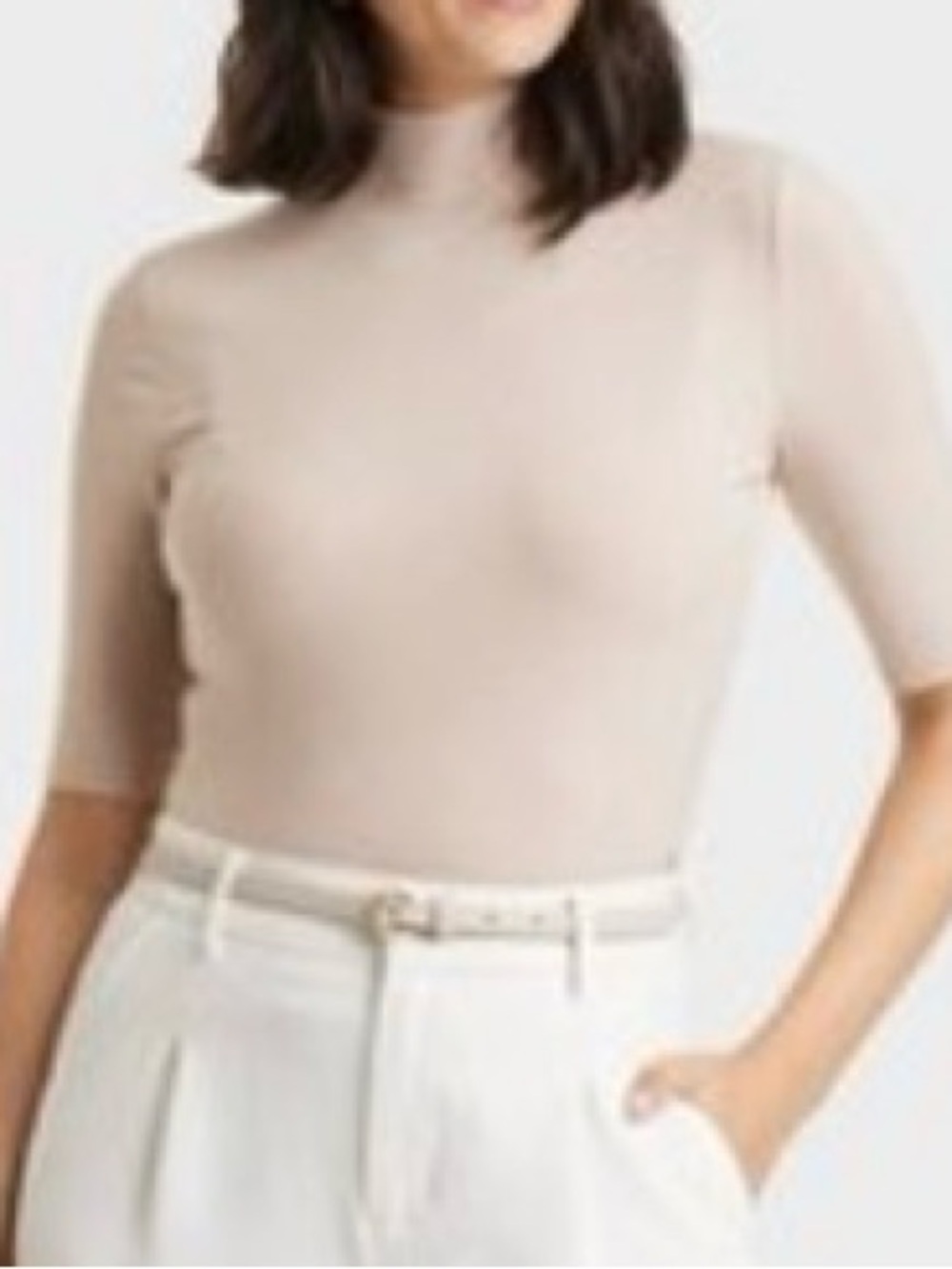 a new day Women’s Short-Sleeve Mock Neck Top in Light Beige